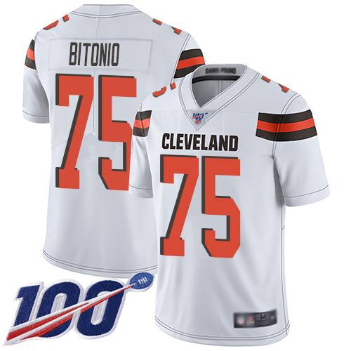 Cleveland Browns Joel Bitonio Men White Limited Jersey #75 NFL Football Road 100th Season Vapor Untouchable->youth nfl jersey->Youth Jersey